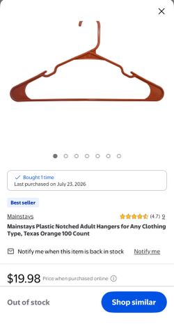 200ct-Mainstays Plastic Notched Adult Hangers