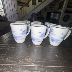 2511 Corelle Coordinates Blue Diamonds Vintage 4" 12 oz Porcelain Square Rim Coffee Mug Set of 12