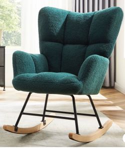 Green Teddy Upholstered Glider Rocker with High Backrest, Modern Accent Chair Living/nursery/bedroom