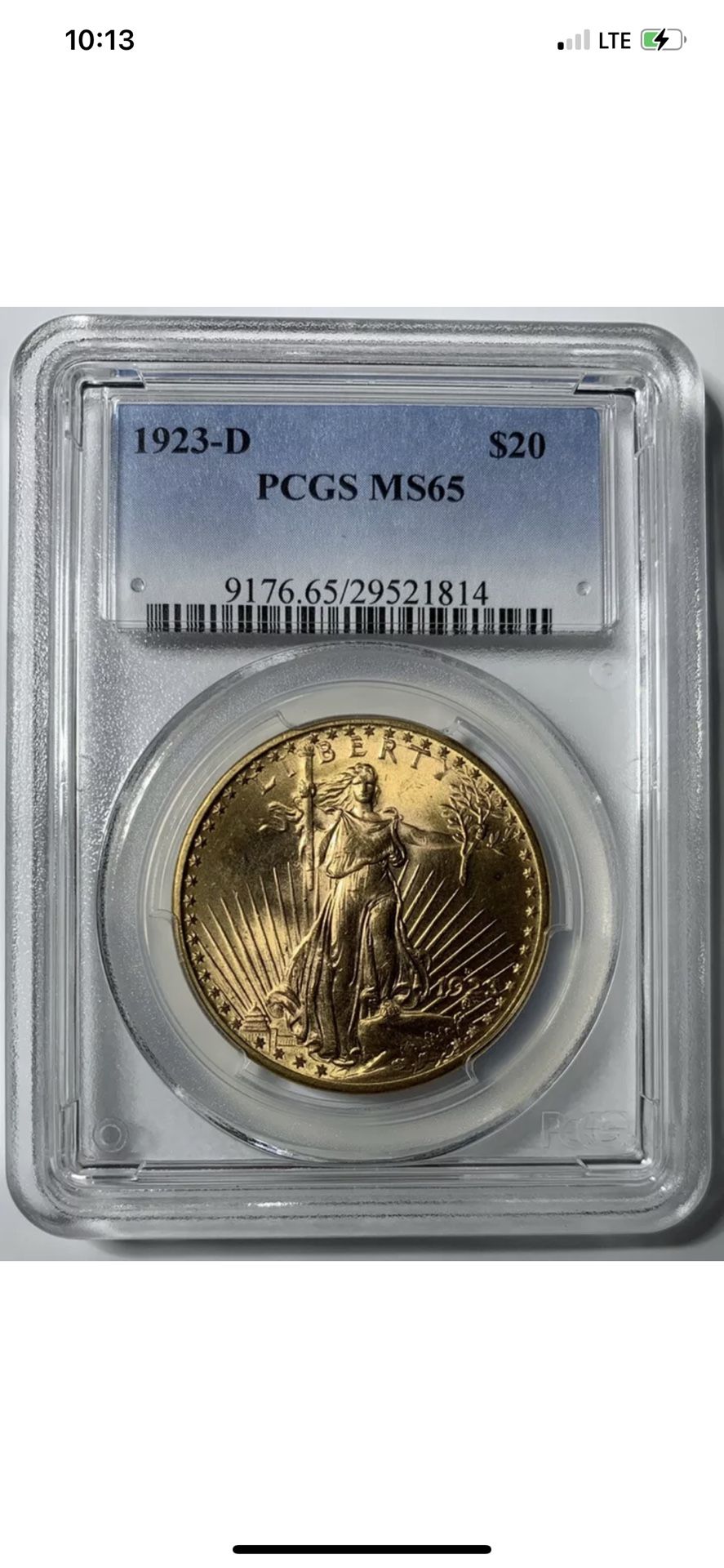1923-D $20 PCGS MS65 Saint Gaudens Gold Double Eagle GEM Lustrous Coin