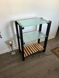 3-Tier Shelf Unit with Glass and Wood Shelves