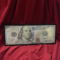 Framed $100 Bill Wall Art - Benjamin Franklin Novelty Print