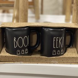 Rae Dunn Boo! & Eek! Mug Set With Ghosts