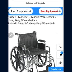 GREAT CONDITION SENTRY EC  HEAVY DUTY WHEELCHAIR,  DESIGNED FOR BIGGER PEOPLE  BUT GOOD FOR EVERYONE.  WILL LAST FOREVER.