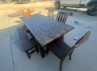 Wooden Dining Room Table with 4 chairs and bench set