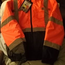 Radwear Bomber Jacket w/ High Visibility Reflective Tape/Orange/Black(Large)