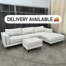 Living Spaces Aquarius Light Gray/Grey Sectional Ottoman Couch SOFA SET - 🚚 DELIVERY AVAILABLE 