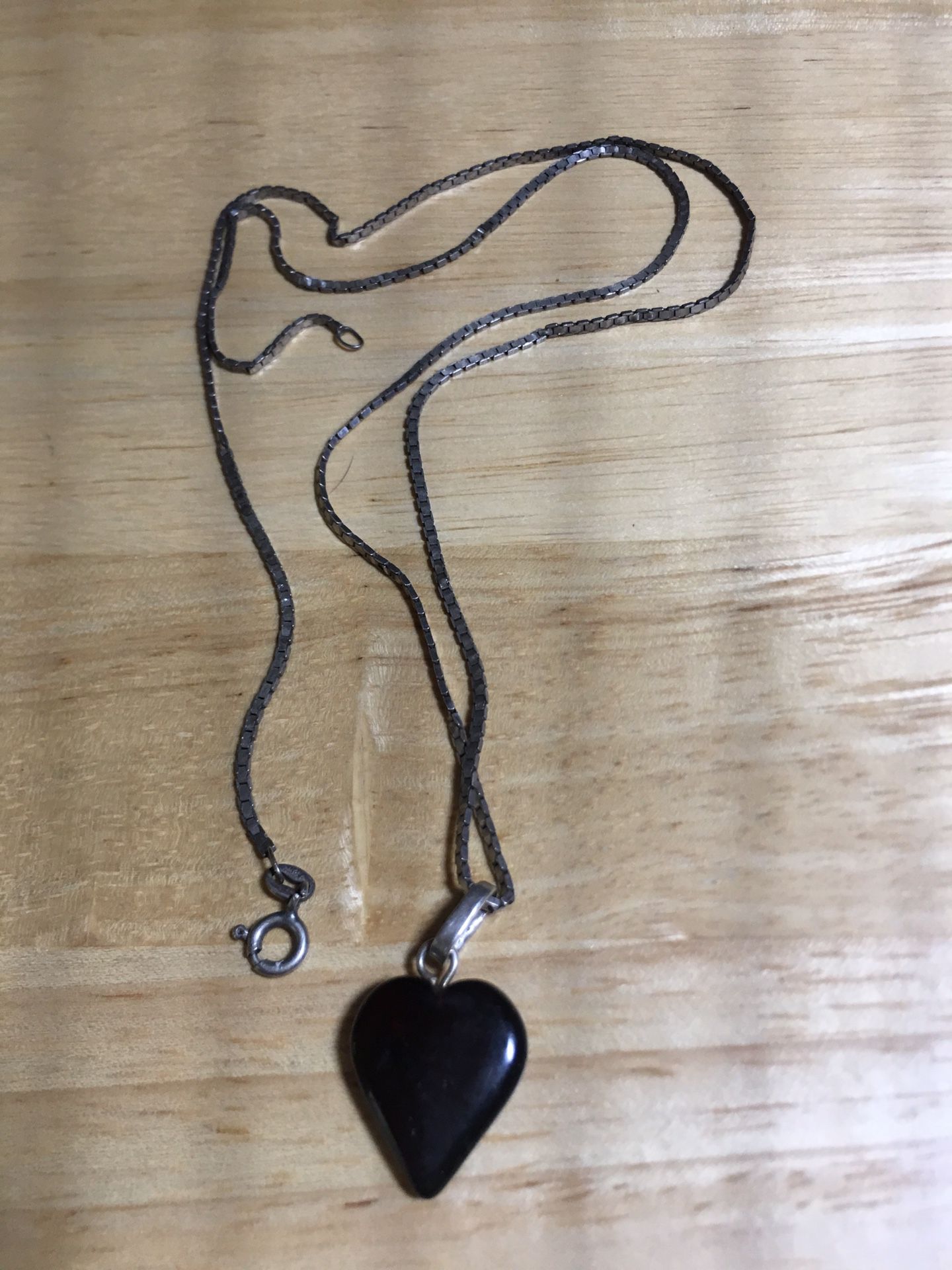 Sterling silver chain with dark amber heart necklace