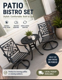 Patio Bistro Set – 2 Swivel Chairs & Table – Heavy Duty Metal