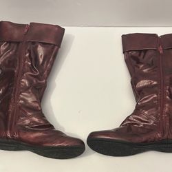 Burgundy Shiny Mid-Calf Boots – Women’s Size 6
