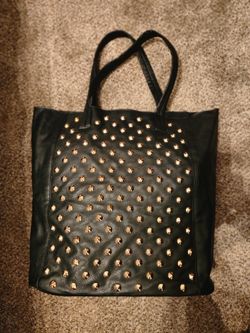 Black Tote with Gold Studs, Includes Zippered Pouch