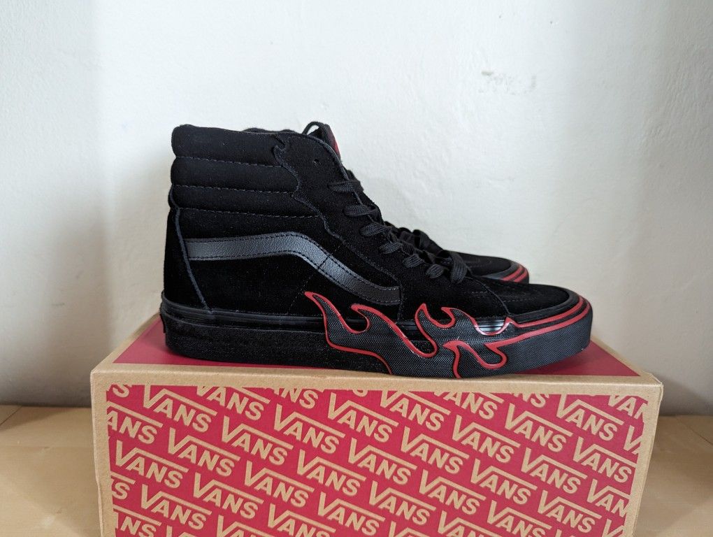 VANS Suede Sk8-Hi Flame Suede Black Red Sneakers Men's Size 11