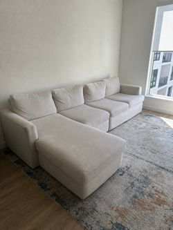 Large Cream Sectional Sofa with Chaise