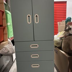 IKEA SMÅSTAD / UPPFÖRA Wardrobe, white blue/with 3 drawers