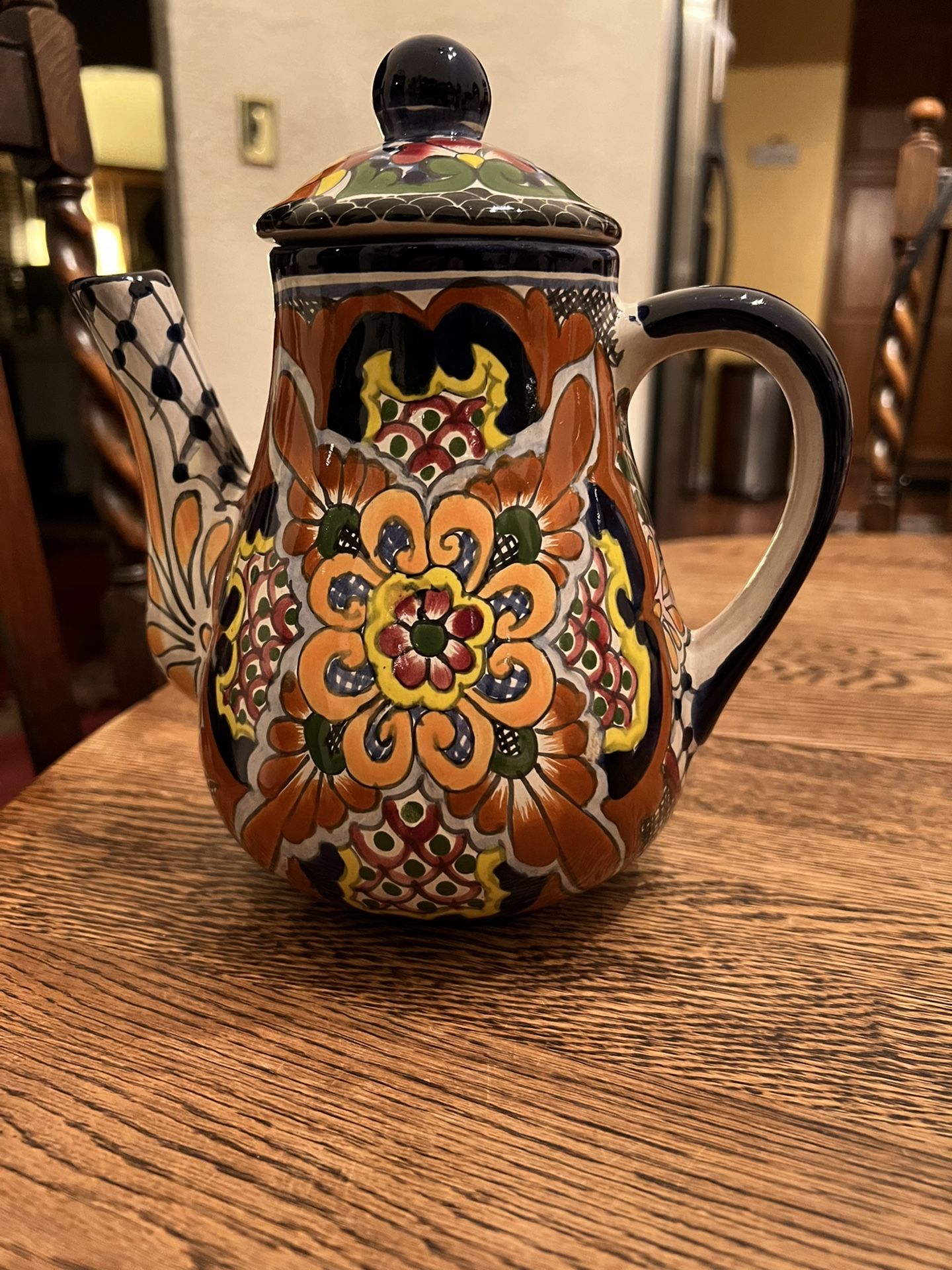 Traditional Mexican Folk Art Talavera Pottery Tea or Coffee Pot
