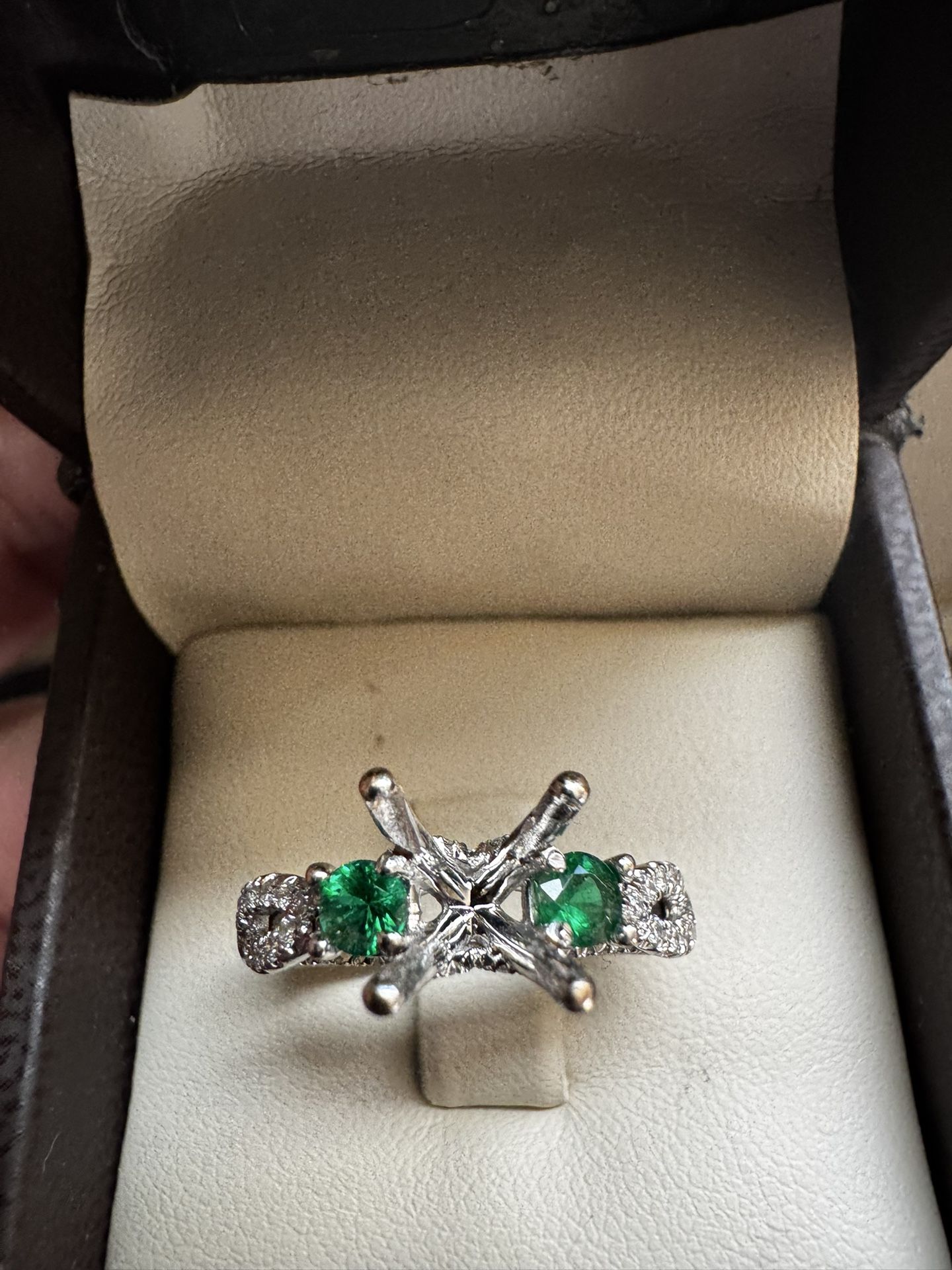 Natural Diamond & Emerald Engagement Ring Setting