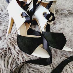 Queen Heels Women Shoes Black White 8 38