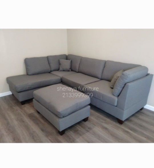 Gray/beige Sectional Sofa New With Ottoman 