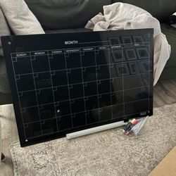 Black Glass Magnetic Dry Erase Calendar  