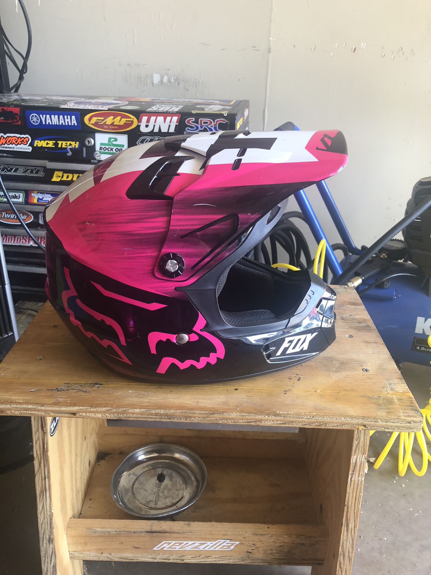 Dirt bike helmets: Adult Large and Youth Large.