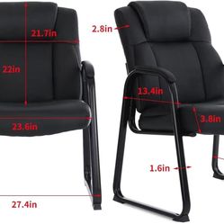 🥨CLATINA Big and Tall Office Chair 400lbs Leather Reception Chair with Bonded Padded Armrest Wide Seat Sled Base Desk Chair No Wheels for Reception C