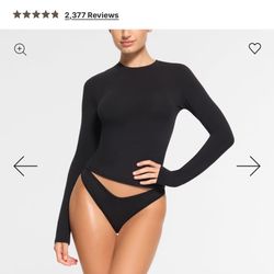 Skims Cotton Jersey Long Sleeve T-Shirt Soot New With Tags