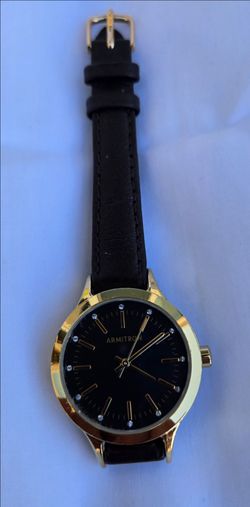 Armitron Women's Dress Watch Gold Tone Black Dial Leather Strap 75/5372GP