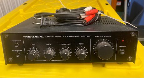 Realistic MPA-30 20W PA Amplifier Public Address Amp 120V/12V w/ RCA Cable