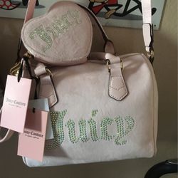 New Powder Blush Velour Obsession Satchel And Wallet $80
