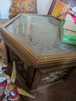 Octagonal wood side table with inner compartment