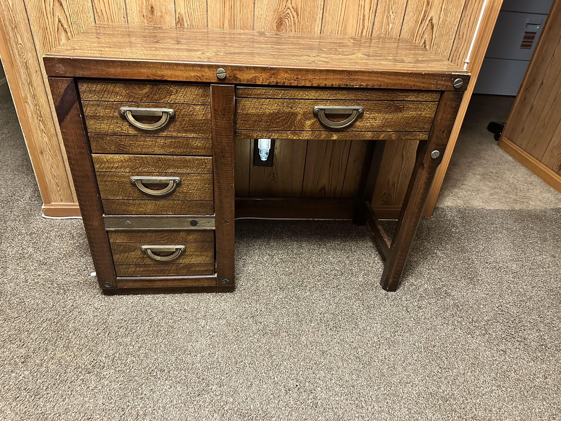 Vintage Lea Furniture Desk Wood & Metal Accents
