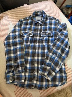 Marc Ecko Plaid Flannel Button-Up Shirt Men's Long Sleeve Blue Black Medium