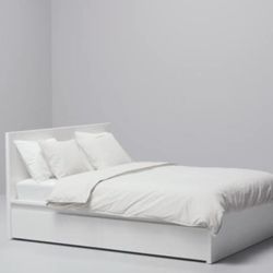 IKEA Malm Bed Frame Gray, Queen Size With 4 Storage Drawer 