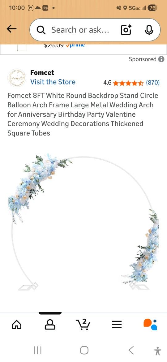 8FT White Round Backdrop Stand Circle Balloon Arch Frame Large Metal flowers not included