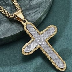 ✨STAINLESS STEEL✨TWO TONE STAINLESS STEEL CROSS &  CHAIN