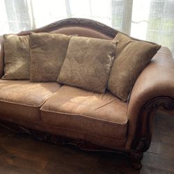 Leather & Wood Loveseat 
