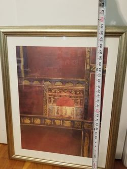 Art; print; gold frame; burgundy and gold print-$20