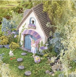 Jessamine Fairy Garden Accessories Kit - Magical Miniature House 8.25" HIGH; Figurine -Rabbit and More - for Girls Boys Adults - Outdoor - Indoor Dec