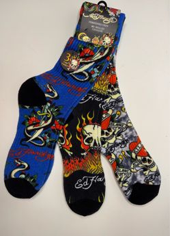 Ed Hardy Cushioned Crew Socks 3 Pairs Tattoo Skull Snake Love Kills Slowly NWT
