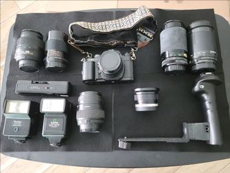 Vintage 35mm Camera Bundle Sears KSX-P Nikon Tamron Lenses Flashes Carrying Case