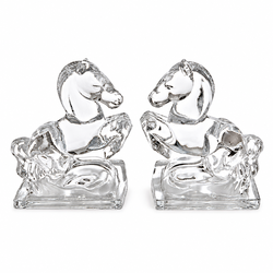 Vintage L.E. Smith Clear Glass Horse Bookends Pair 1940s Equestrian 7.5"