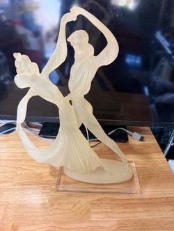 16" Art Deco Flapper Tango Dancing Couple Frosted Acrylic Large Lucite Sculpture  This large resin Lucite statue depicts a couple dancing in the Art D