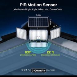 4 Heads Motion Sensor Lights Solar Outdoor Lights 2500LM 304 LED Security Lights with Remote Control, IP65 270° Wide Angle Flood Wall Lights with 3 Mo