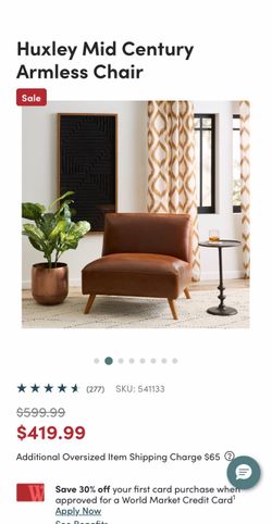 Huxley Mid Century Armless Chair-Cognac Color