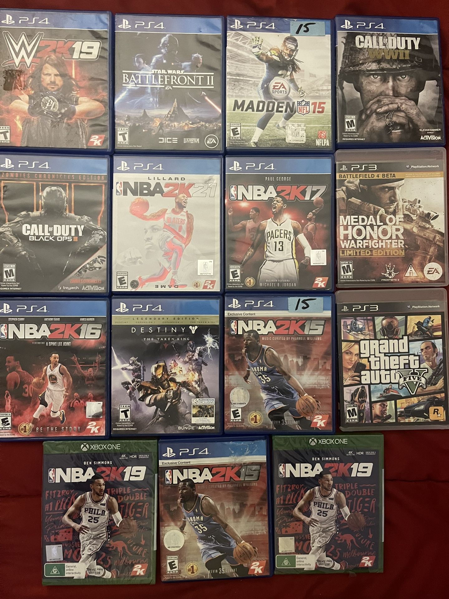 PLAYSTATION 4 & XBOX 1 GAMES…. $10 EACH