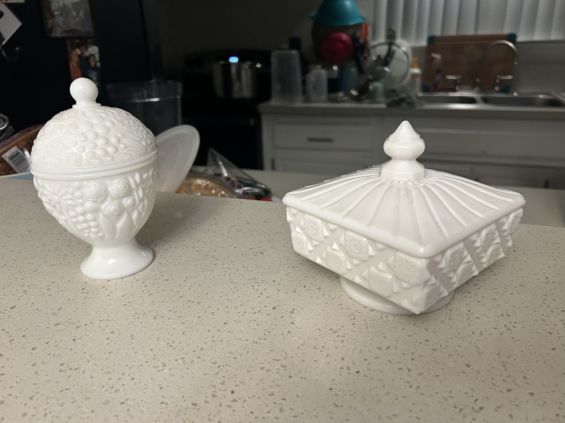 2 Milky Glass White Candy Dishes
