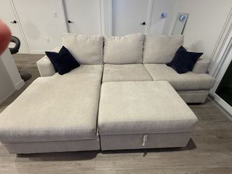 Bonaterra Sand Sectional + Storage Ottoman (Living Spaces)