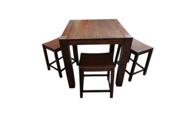 Solid Wood Counter Height Dining Table Set with 3 Saddle Stools