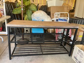 Industrial Entryway Console Table w/ 2-Tier Shoe Rack – 48”