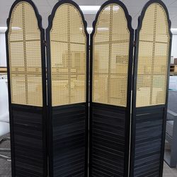 67”H, 4 Panel Rattan Room Divider and Folding Privacy Screen, Wood Room Divider Screen, Privacy Divider for Decoration, Louvered Partition Divider Pan